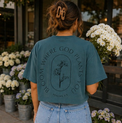 Bloom Where God Plants You Boxy Crop Tee